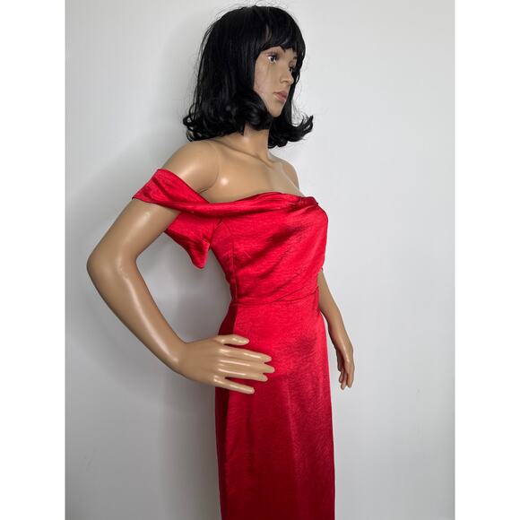 NWT Vesper London Red Off-Shoulder Drape Neck Bodycon Midi Dress Size XS - Picture 7 of 16